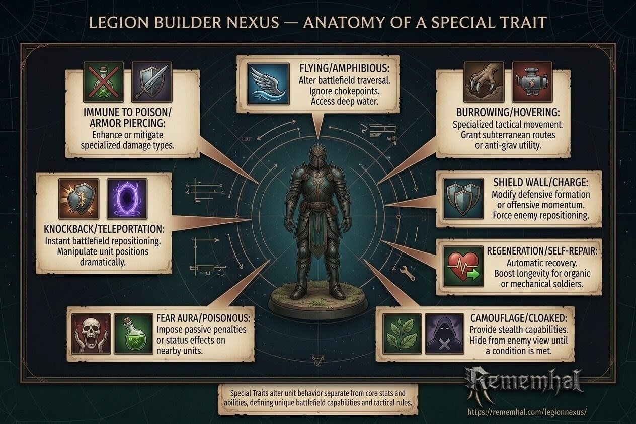 Reference chart of Legion Builder Nexus special traits